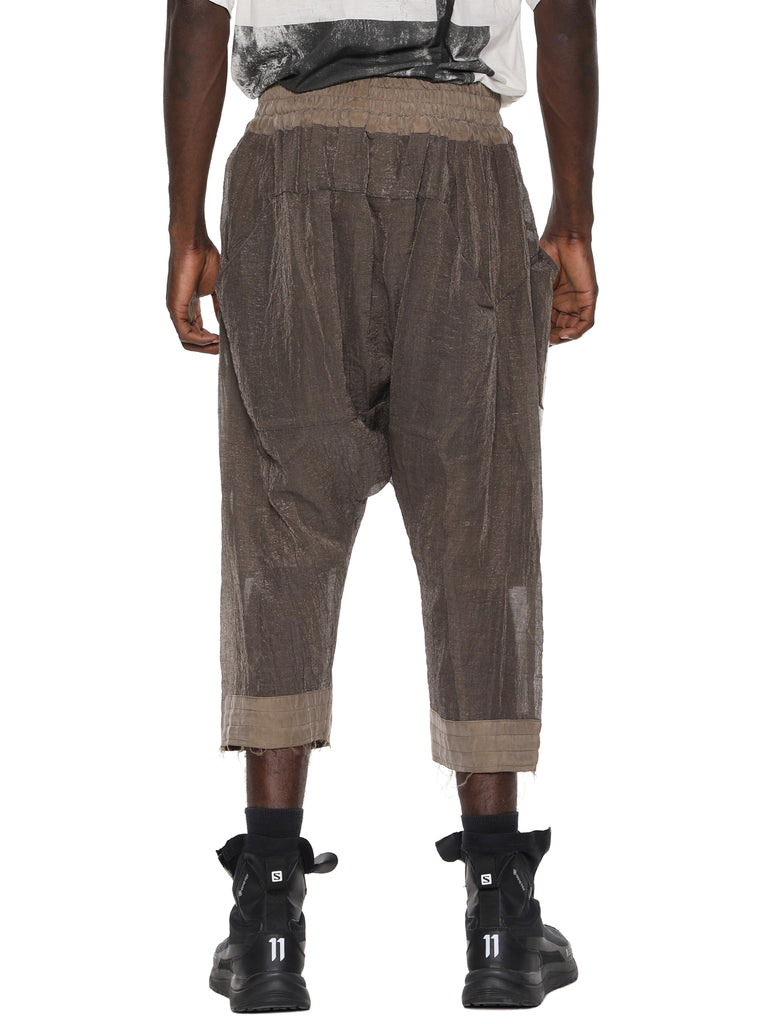 PRINTED KNEE WIDE-LEG LINEN TROUSERS / DUNE – HAMCUS