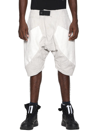 DUST WHITE DYED PANEL PRINTED LINEN SHORTS