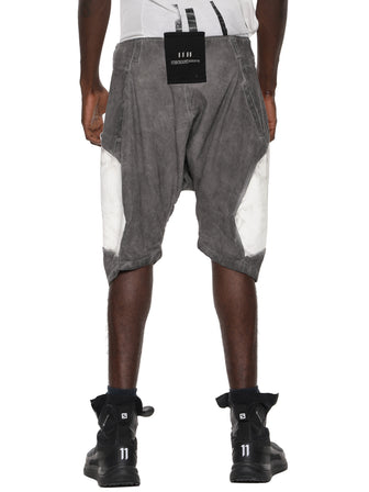 VOLCANIC GRAY DYED PANEL PRINTED LINEN SHORTS
