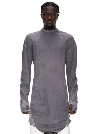 GRAY DYED ZIPPED OPENING SEAM LONG PULLOVER / GRAY