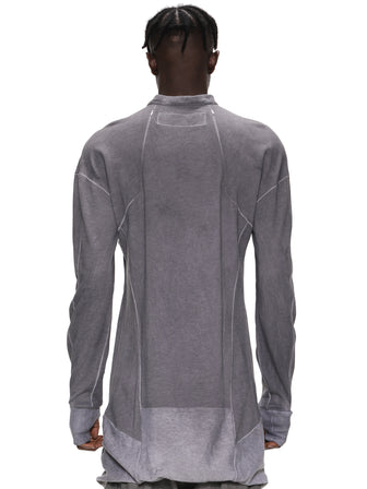 GRAY DYED ZIPPED OPENING SEAM LONG PULLOVER / GRAY