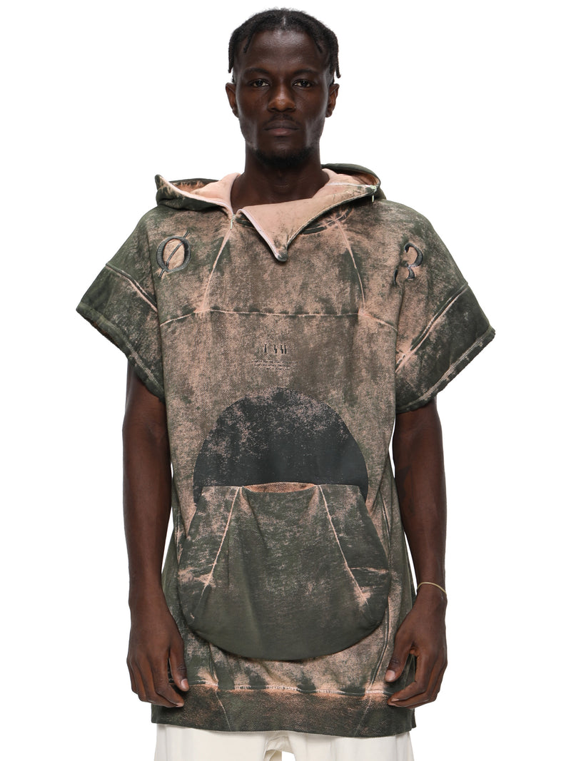 PRINTED SHORT SLEEVE HOODIE - CORAL